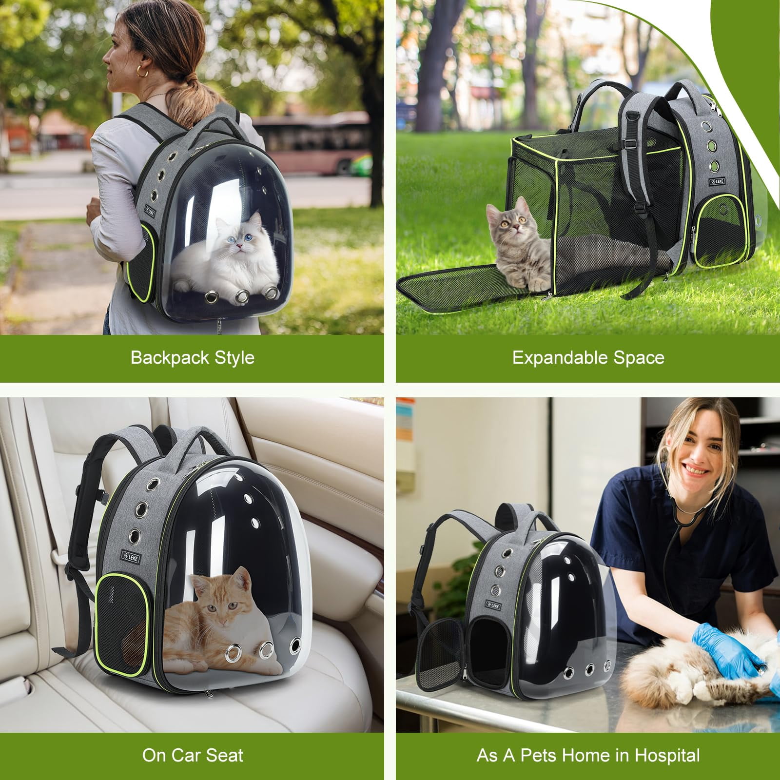 Expandable Cat Bubble Backpack Carrier, Breathable Large Space Pet Backpack for Cats & Small Dogs Up to 18lbs, Transparent Window Design Pet Travel Carrier,  Lightweight Portable Pet Bag, Gray