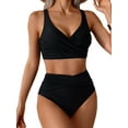 thumbnail image 3 of Women'S Bikini Sets Two Piece Swimsuit High Waisted V Neck Twist Front Adjustable Spaghetti Straps Bathing Suit Black M, 3 of 9