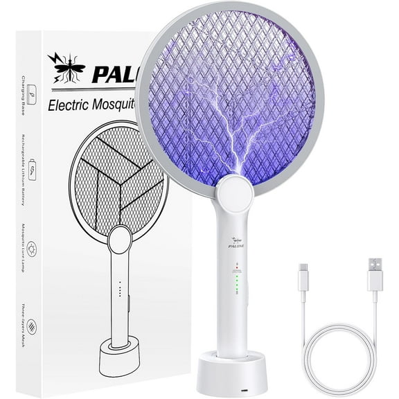 4000V Bug Zapper Racket, Electric Fly Swatter, 2 in 1 Indoor Outdoor Mosquito Killer, Effective Mosquito Fly Killer, USB-C Fly Zapper Rechargeable for Pest Insect Control (1 pack)