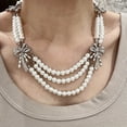 thumbnail image 3 of Layered Pearl Bow Necklace for Women, Multi Layer Choker with Heart Butterfly Cross Pendant, Vintage French Style Faux Pearl Chain Jewelry for Daily Wear Party Gift, 3 of 9