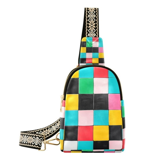 FORMRS Womens Crossbody Sling Bag Travel Daypack Shoulder Chest Backpack, Blue Checkered Pattern