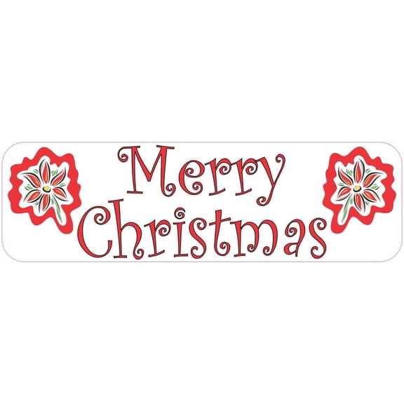 10in x 3in Poinsettia Merry Christmas Bumper Sticker Vinyl Holiday Decal