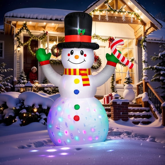 DESIN 8FT Christmas Inflatable Snowman, Christmas Snowman with Candy Cane for Backyard Garden Lawn Patio Outdoor Christmas Decor, Snowman Christmas Decorations Props