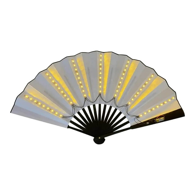 PREWOOD LED Hand Fan,UV Glow Rave Fan Foldable for Women/Men/Drag Queen,Colorful Glowing Handheld Folding Fan,Large Clack Festival Hand Fan Rave E