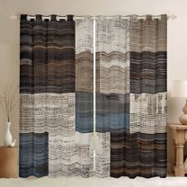 Manfei Graffiti Geometric Check Curtains Pack of 2 (42x84 Each),Retro Patchwork Buffalo Curtains Blackout,Brown Gray Blue Bedroom Curtains For Adults,Luxury Bedroom Decor