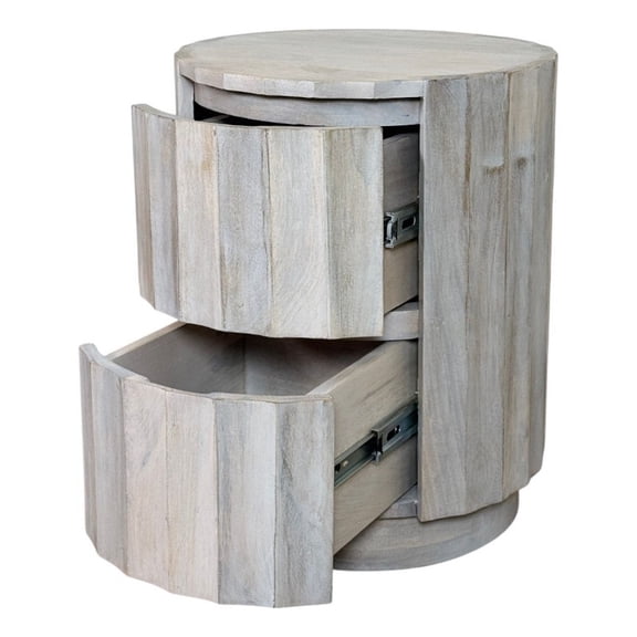 Carolina Harrison Groove 16"x 21" Round Scallop Accent Table in Whitewash