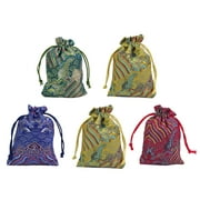5pcs Cloth Pouches Brief Chinese Brocade Small Jewelry Gift Storage Pouch Bag Coin Purse (Random Color)