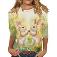 thumbnail image 2 of Ounisa Womens 3/4 Sleeve T Shirts Crew Neck Easter bunny Printed Pullover Casual Loose Fit Spring Festival Daily Wear Tops S-5XL, 2 of 5