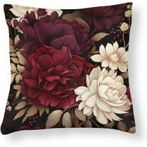 Throw Pillows 26"x26" Elegant Burgundy Floral Satin Cushion Covers Red And White Floral Decorative Throw Pillow Covers Zippered for Farmhouse Decor Room Bedroom Sofa Chair Car