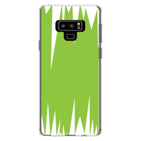 DistinctInk Clear Shockproof Hybrid Case for Samsung Galaxy Note 9 - TPU Bumper, Acrylic Back, Tempered Glass Screen Protector - Lime Green White Spikes