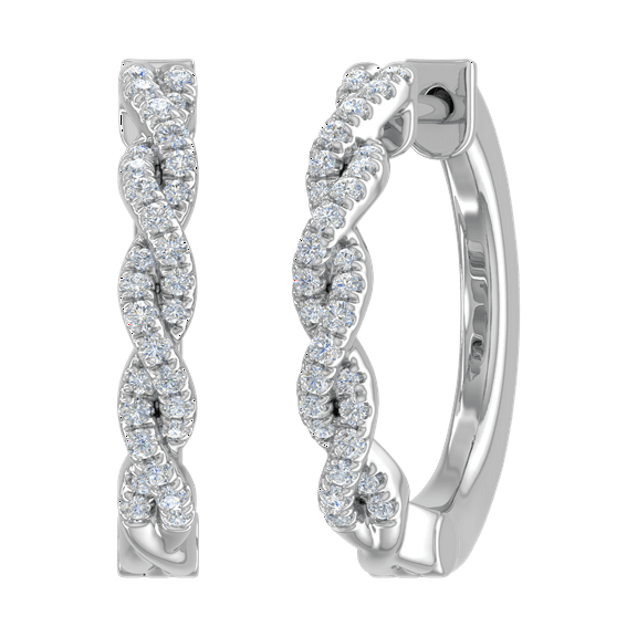 1/3 Carat Prong Set Round Diamond Twisted Hoop Earrings in 10K White Gold