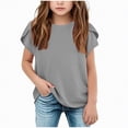 thumbnail image 2 of Kaprioy Girls T Shirts Girls' T Shirts Girls' Summer T Shirts Crewneck Petal Wavy Sleeves Crew Neck Short Sleeve Cute Casual Plain Tops, 2 of 6