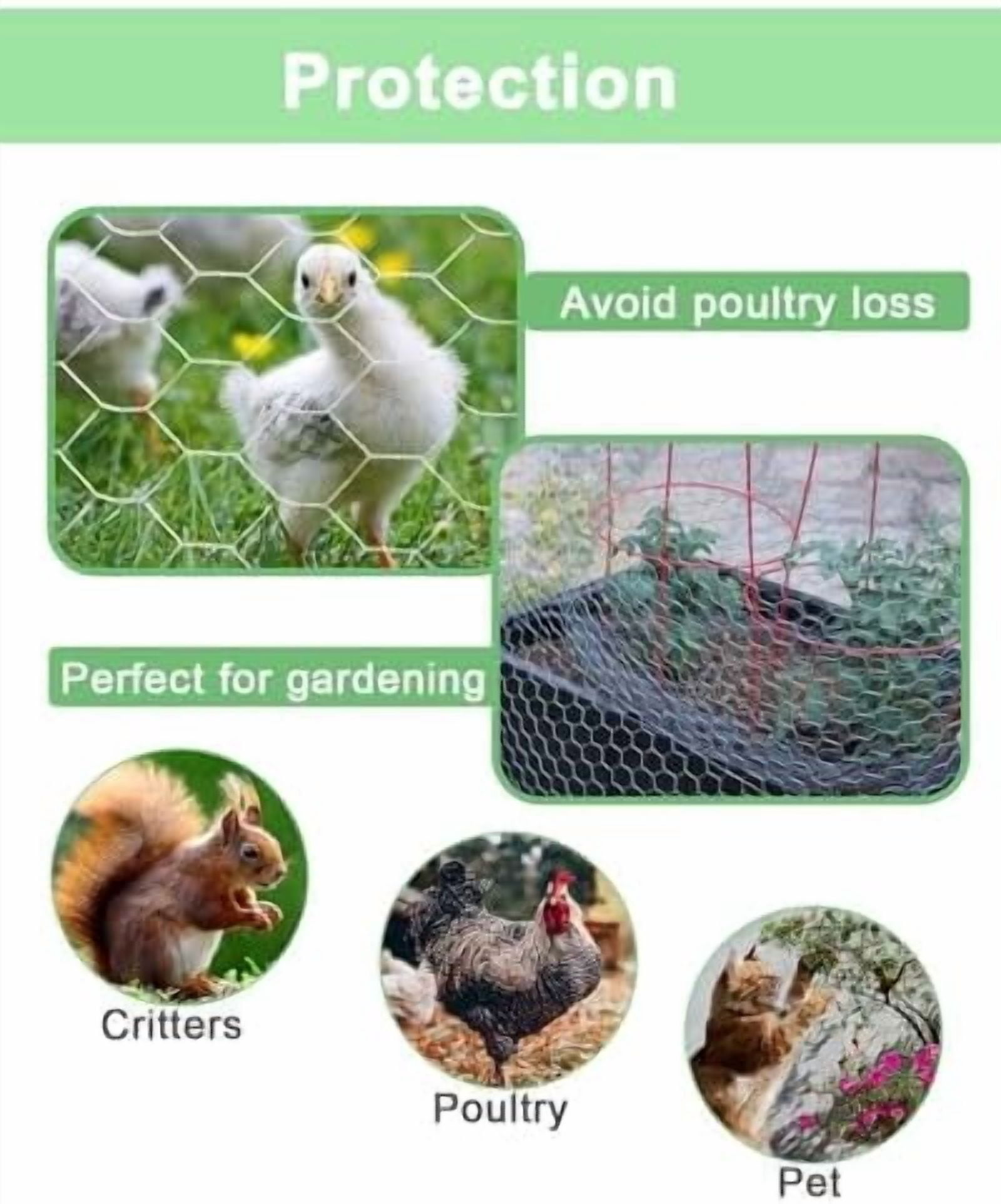 Galvanized Chicken Wire Mesh Roll 13.7" x 315", 0.8 Inch Hexagonal Poultry Netting Fence for Garden, Rabbits, Chicken Coop, Plant Protection & DIY Crafts