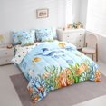 thumbnail image 2 of jejeloiu Watercolor Ocean Life 7-Piece Twin Bedding,Whale Print Bedding Comforter Set For Boys,Blue White,Polkadot Reversible, 2 of 7