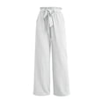thumbnail image 6 of VEKDONE Drawstring Straight Trousers for Women Elastic High Waisted Wide Leg Pant with Pockets Summer Casual Loose Fit Long Pants Lounge Slacks White S, 6 of 6