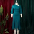 thumbnail image 3 of AURA Plus Size Asymmetrical Neck Bodycon Midi Dress High Waist Fishtail Hem 3 4 Sleeve Elegant Office Dress, 3 of 10