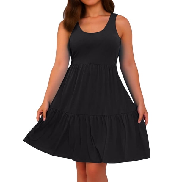 Vestido informal de primavera/verano para mujer en tallas grandes: vestido sin mangas de color liso y largo medio, adecuado para el día a día, el trabajo y las vacaciones, tallas XL-XXXXXL.