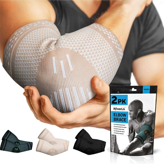 GFDYREE PowerLix Elbow Brace Compression Support (Pair) - Elbow Sleeve for Tendonitis, Tennis Elbow Brace and Golfers Elbow Treatment, Arthritis, Workouts, Weightlifting-Reduce Elbow Pain (B