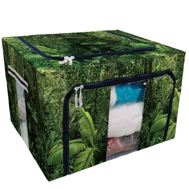 EREHome Sac de Rangement Forêt Tropicale de Costa Rica avec Fenêtre Transparente, Bacs de Rangement Grande Capacité Pliables Empilables avec Cadre en Métal pour Literie, Vêtements, Placards, Chambres