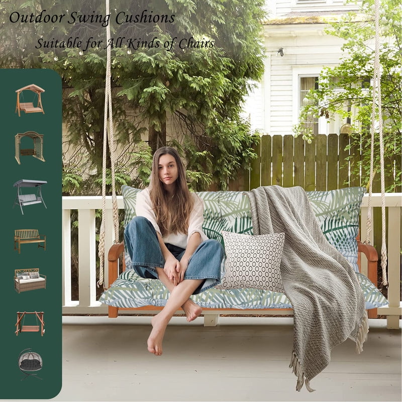 Outdoor Cushions for Patio Furniture, 4" Thick Waterproof Porch Swing Cushions Replacement with Backrest, 2-3 Seater Bench Cushion（Bamboo leaf,40*71in）