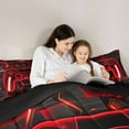 thumbnail image 6 of Feelyou Cartoon Red Gamepad Queen Comforter Set for Kids, Neon Square Honeycomb Bedding Sets, Modern Video Gaming Reversible Bedding Comforter Set, Luxury Bedroom Decor, 3-Piece, 6 of 9