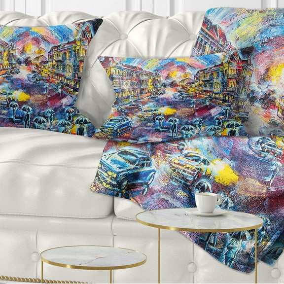 Designart Surreal City at Night - Cityscape Throw Pillow - 12x20