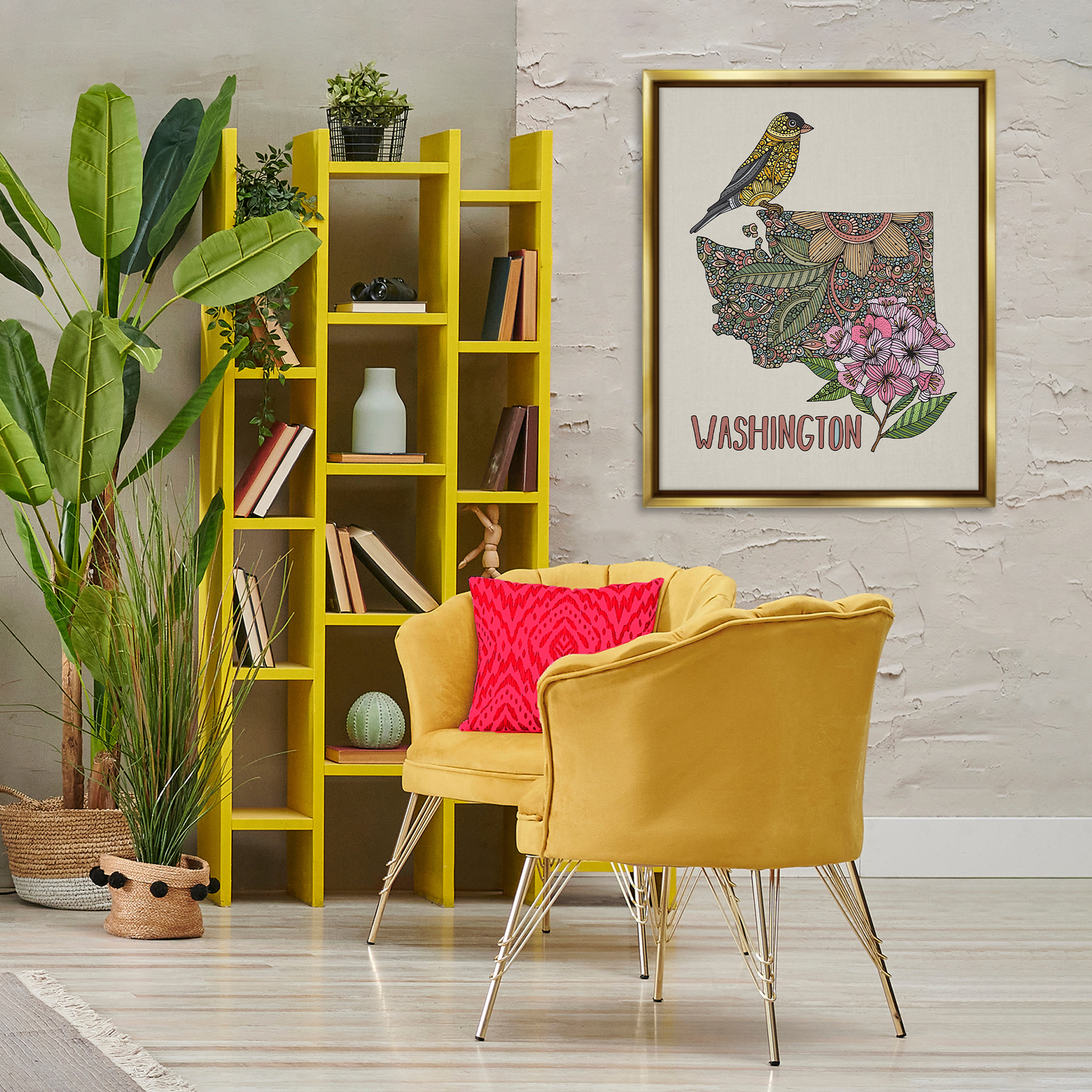 Stupell Industries Floral Washington State Botanical & Floral Painting Gold Floater Framed Art Print Wall Art, 25 x 31