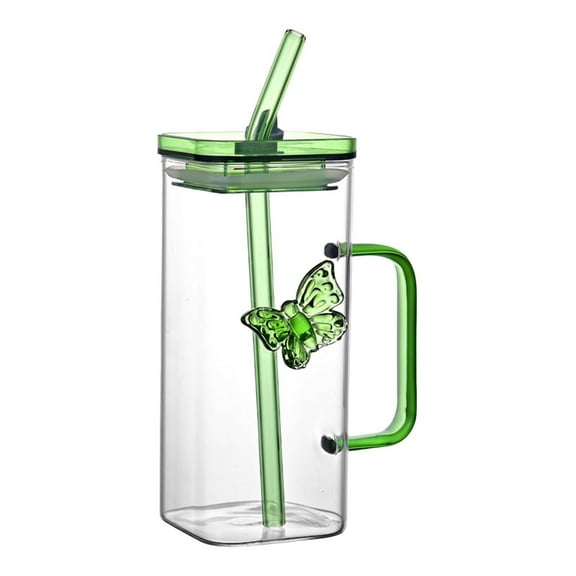 Heat Straw Glass Cup 350ML with Lid for Cold Beverages Versatile Juice and Milk Container Ideal Coffee Tumbler for Everyday Use