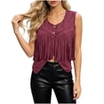 thumbnail image 2 of Atkumj Western Vest Women Vintage Suede V Neck Fringe Hem Button Up Vests Fashion Casual Solid Color Cropped Women Vest Top for Everyday Western Look 2XL, 2 of 6