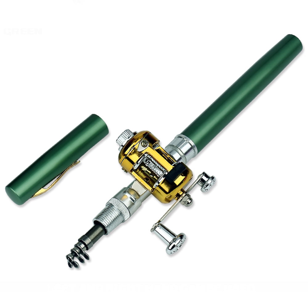Rod Pen Fishing Rod Reel Combo Set Mini Portable Pocket Fishing Rod Pen Portable Telescopic Fishing Rod Green