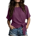 thumbnail image 2 of XUNKUSGA Womens Tops Casual Cotton Adjustable Side Tie Blouses for Women Classic Solid Color Crewneck Short Sleeve Womens Summer Tops Fashion Womens Blouses,2XL, 2 of 6