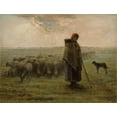 thumbnail image 2 of Millet, Jean-François 14x12 Gold Ornate Wood Framed with Double Matting Museum Art Print Titled - Shepherdess and Her Flock, 2 of 4