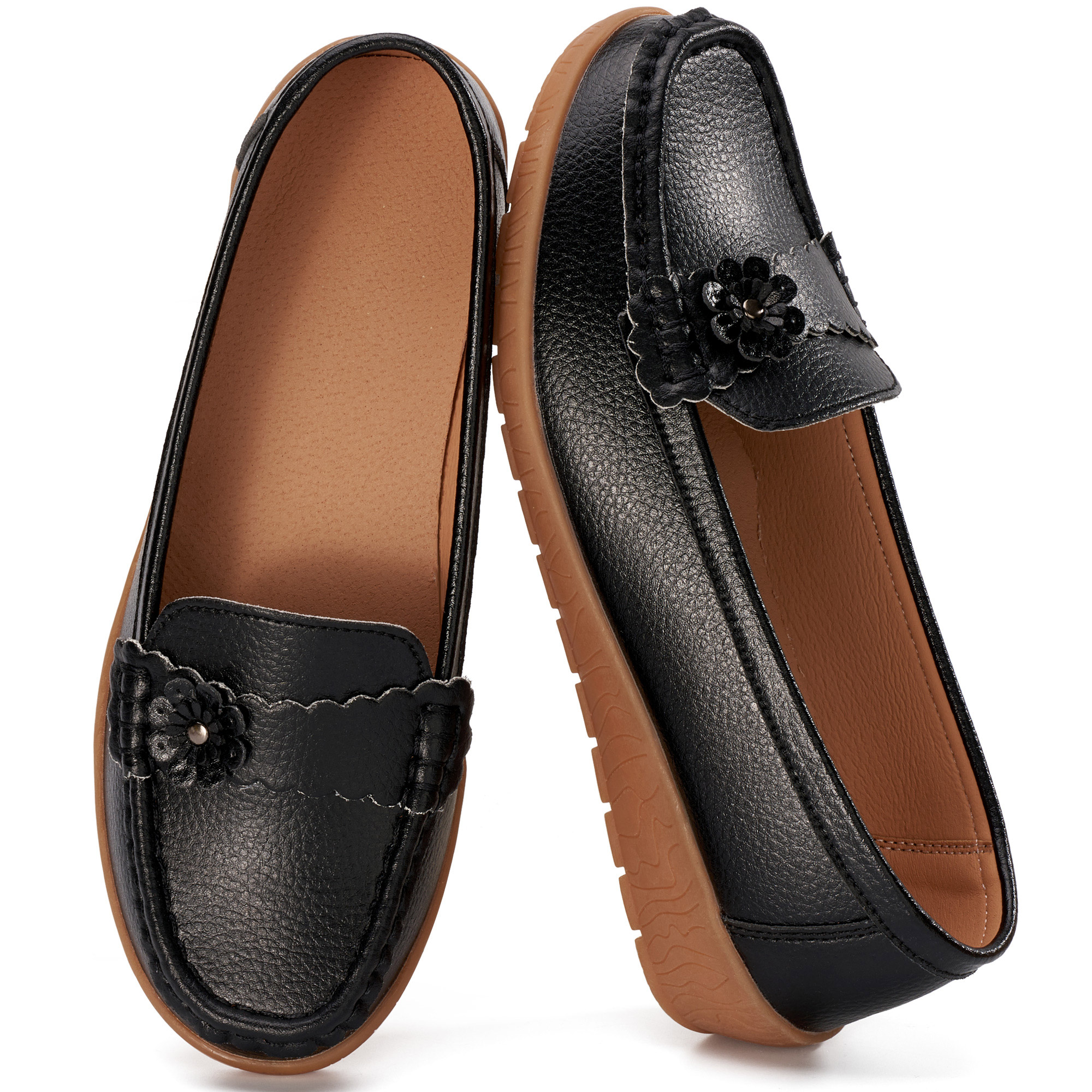 Ecetana Women's Loafer Flats With Floral Embellishment