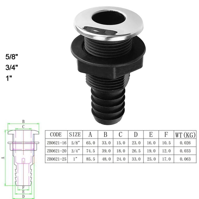 Hose Hose Connector Accessory Thru Hull Fitting For Boat Yacht Drainage 3/4In Mingyqi