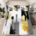 thumbnail image 2 of jejeloiu Abstract Geometric Stripes Twin Sheet Sets,White Gray Gold Bedding For Men Women 3-Piece, 2 of 7