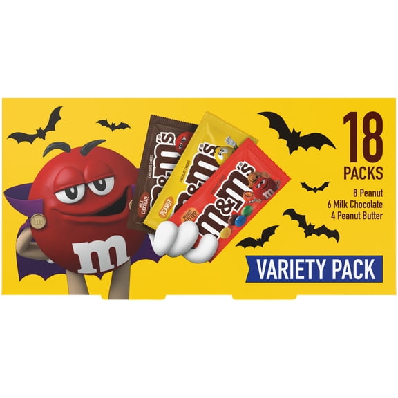 M&M's Full Size Halloween Chocolate Candy Bars, 30.58 oz, 18 Ct Box