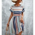 thumbnail image 2 of Jdlsppl Women's Short Sleeve Dress Sundress Ruched Vintage Stripe Printed Summer Thin Elegant Dresses Orange White X-Large, 2 of 4