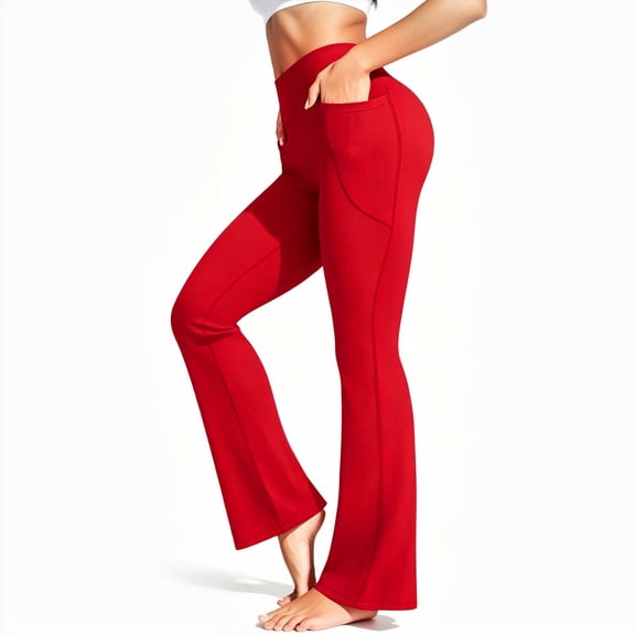 TGPMGRZ 28"/30"/32" Yoga Pants Women Wide Leg Yoga Pants with Pockets for Women Flare Leggings Bootcut Work Dress Pants #02 Red Size XXL