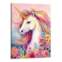 Shiartex Unicorn Wall Decor Pictures Pink Girls Room Bedroom Bathroom Wall Art Cute Unicorn Watercolor Painting Artwork Pink Rainbow Framed Canvas Print Nursery Kids Birthday Gifts 16x20 Inch