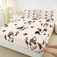 thumbnail image 3 of Manfei Cute Puppy Dog Twin Sheet Sets,Cartoon Pet Footprint Twin Fitted Sheet,Black Brown Flat Sheet For Boys Kids,Breathable Home Decor,3-Piece, 3 of 7