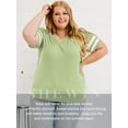 thumbnail image 6 of SHEWIN Womens V Neck T-Shirts Casual Stripe Trim Short Sleeve Loose Fit Fashion Light Green Oversized Blouse 3XL, 6 of 10