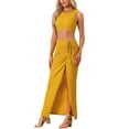 thumbnail image 4 of INSPIRE CHIC Women's Casual Skirt Set 2 Pieces Outfit Beach SleevelessTank Top Tie Front Split Skirt Sets, 4 of 4