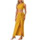 thumbnail image 4 of Conjunto de falda casual para mujer INSPIRE CHIC de 2 piezas, top sin mangas, falda con abertura y lazo, color amarillo, 4 of 5