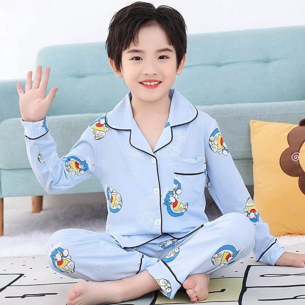 Conjuntos de pijamas de dibujos animados para niños y niñas, ropa de dormir Infantil de algodón para el hogar, de Navidad