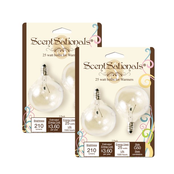 ScentSationals 20 Watt Replacement Wax Warmer Clear Light Bulbs, 2 Pack