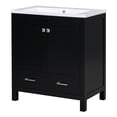 thumbnail image 3 of 30" Freestanding Bathroom Vanity Cabinet with Single Undermount Sink Solid Wood Frame Bathroom Storage Cabinet Built-in Shelves Drawers, Black, 3 of 6