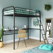 DHP Metal Loft Bed with Desk, Twin Size Frame, Black Metal/Black Desk
