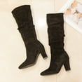 thumbnail image 4 of Black Booties TKYCMSUAKI Knee High Boots Chunky Heel Wide Calf Knee High Boots for Women Pointed Toe Slouchy Wide Width Booties Tall Block Heel Fashion Dress Womens Shoes, 4 of 10