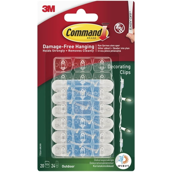 Command Decorating Clips, Pack of 20 Mini Hooks and 24 Small Adhesive Strips