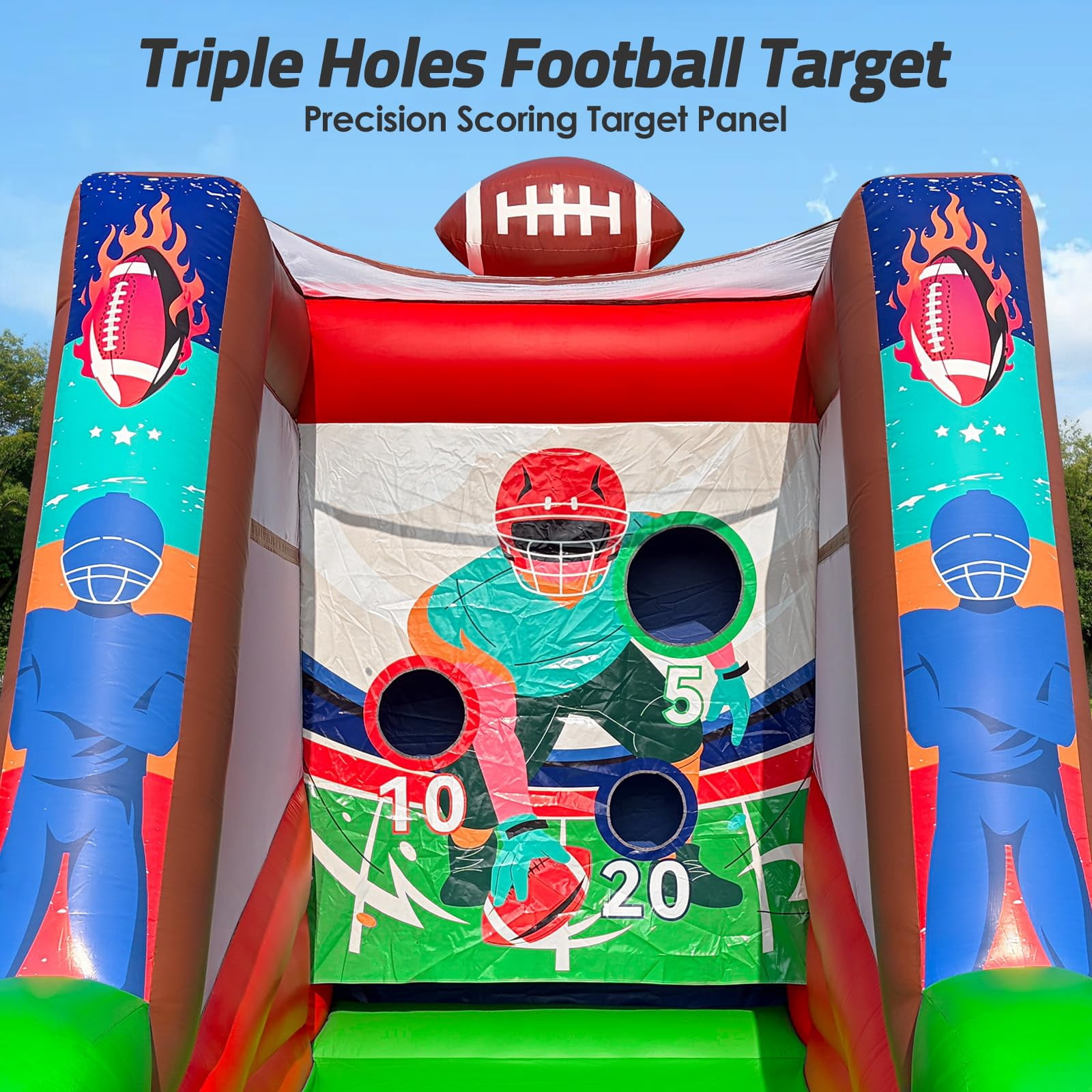 Inflatable Football Toss Game, Commercial Grade PVC Football Target Toss with Air Blower, 3-Target Scoring Inflatable Carnival Game for Outdoor Fun, Home & Rental Use